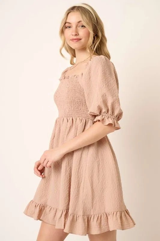 Mittoshop Smocked Ruffled Hem Half Sleeve Mini Dress for Women - Love Salve